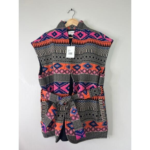 NWT Xirena Brett Quilted Lining Belted Black Multicolor Vest Size: Small - Picture 3 of 10